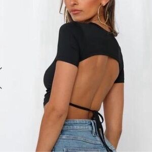 Hello Molly Open Back Black Crop Top